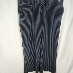 attention Navy & White Pin Striped Draw String Waist Pants Plus Size XXLarge